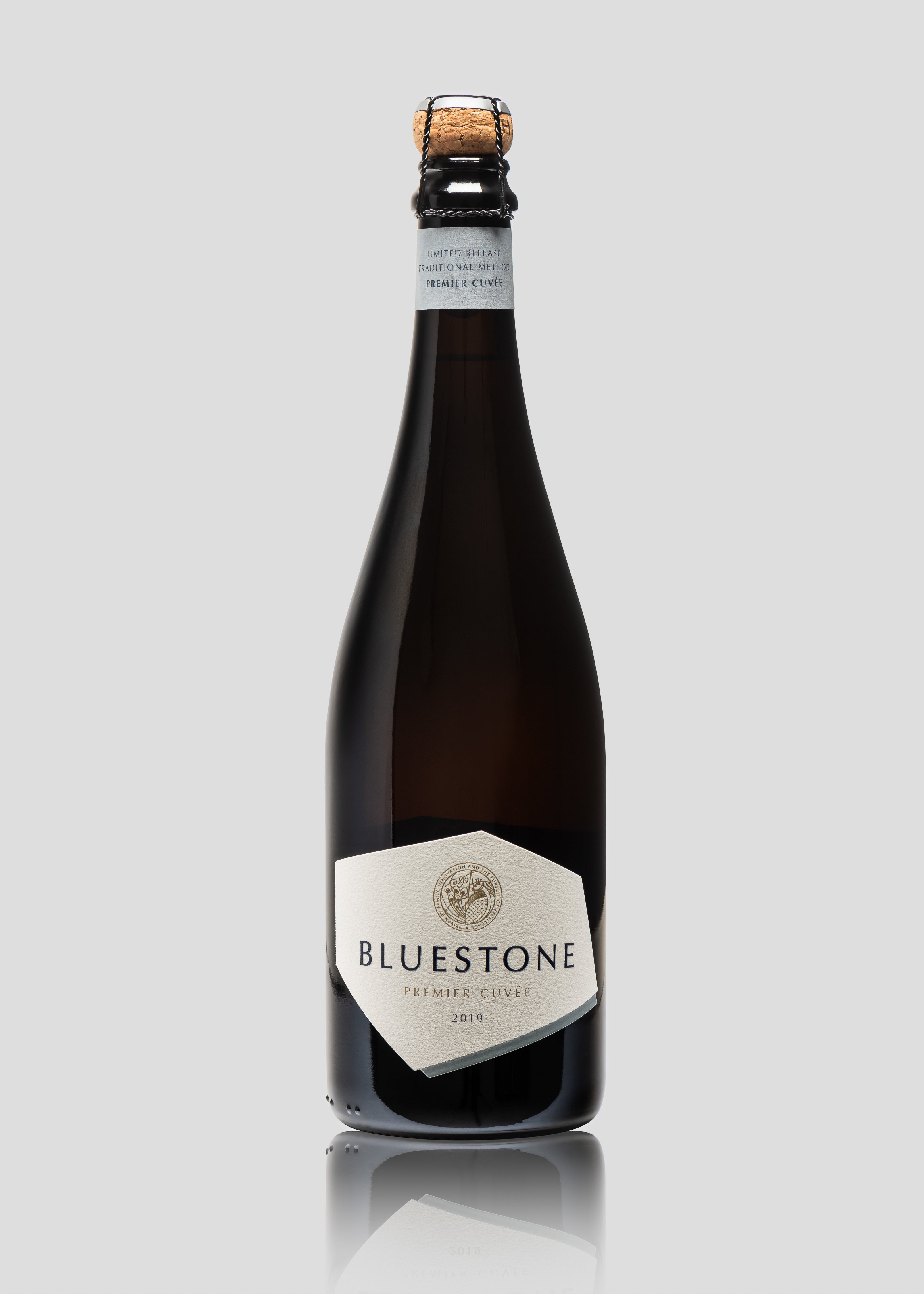 A bottle of Bluestone Premier Cuvée 2019 English Sparkling Wine