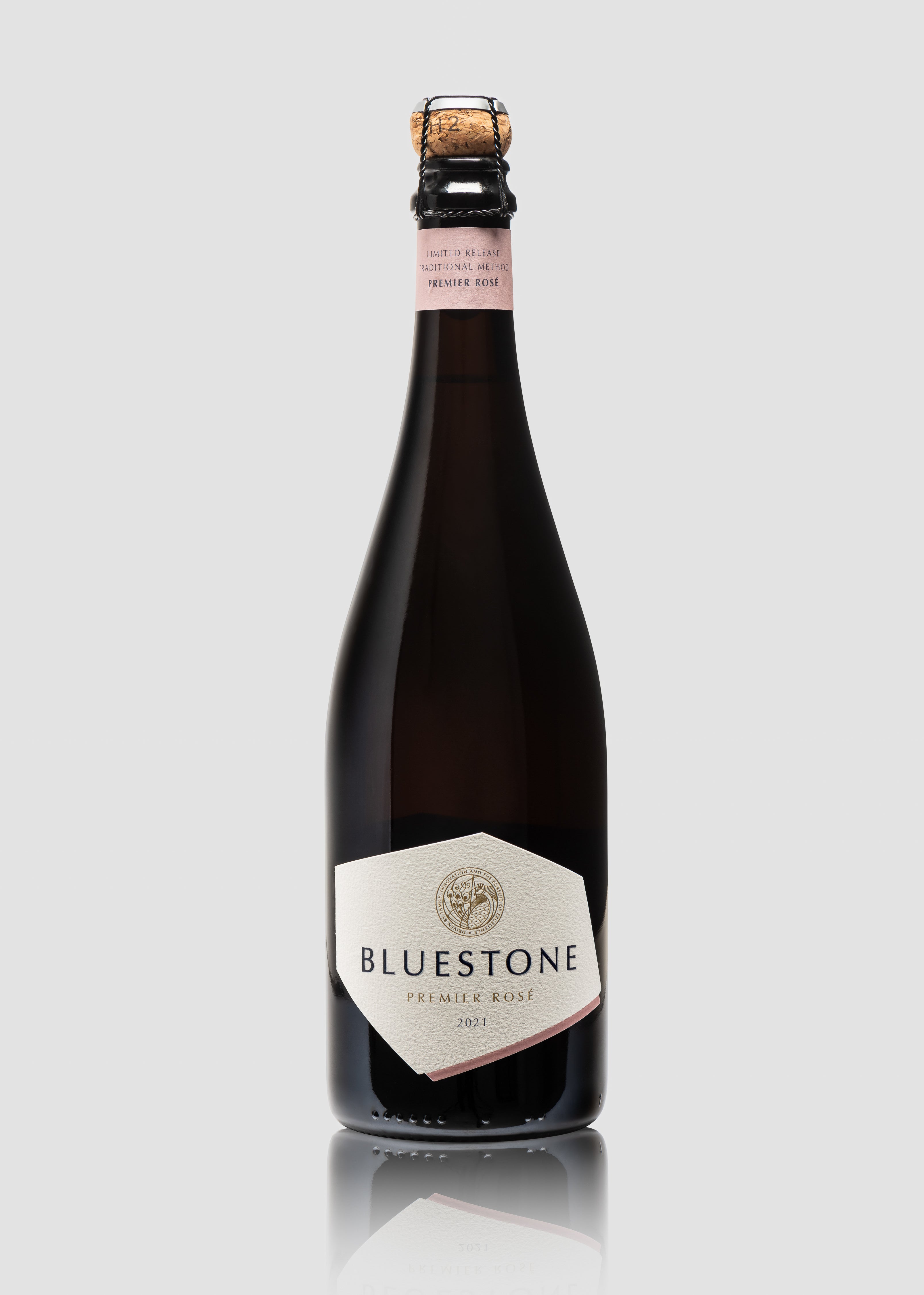 A bottle of Bluestone Pemier Rosé 2021 English Sparkling Wine